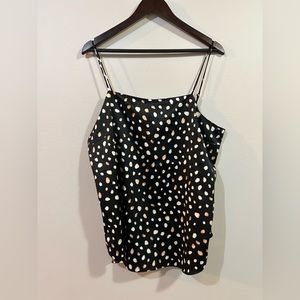 NWT Ann Taylor Womans M Black Polka Dotted Satin Cami Tank Top Evening Going Out